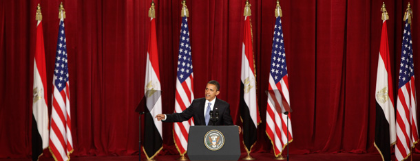 President Barack Obama addresses an audience at the Cairo University in Cairo, Egypt last year, calling for a "new beginning between the United States and Muslims."
(AP/Ben Curtis)