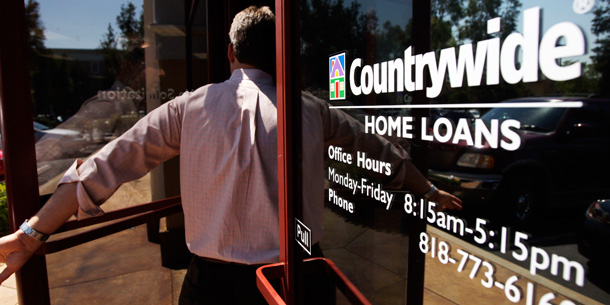 A Countrywide employee walks into the company's Northridge branch in Los Angeles, California. (AP/Kevork Djansezian)