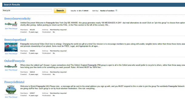 There are over 10,000 Freecycle mailing lists on Yahoo Groups. Freecycle helps users find free alternatives to purchasing new items. (Flickr/<a href=