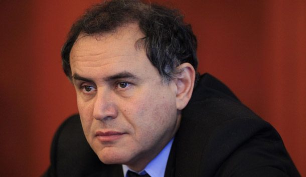 Nouriel Roubini, a professor of economics at New York University, speaks during the Global Financial Forum in New York in April. Roubini has made claims in his lectures that are untrue and reveal a misunderstanding of economic policy in a democracy. (AP/Mark Lennihan)