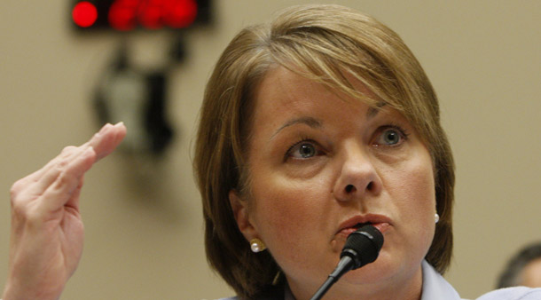 Angela Braly, president and CEO of WellPoint, Inc., testifies on Capitol Hill earlier this year on premium increases by Anthem Blue Cross in the individual market. A number of factors drive up the cost of individual insurance premiums, including an underwriting process that adds to the already high administrative costs that insurers pass on to consumers. (AP/Ann Heisenfelt)