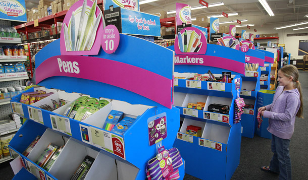 A fifth grade student looks at school supplies at Staples in Menlo Park, CA, last month. (AP/Paul Sakuma)