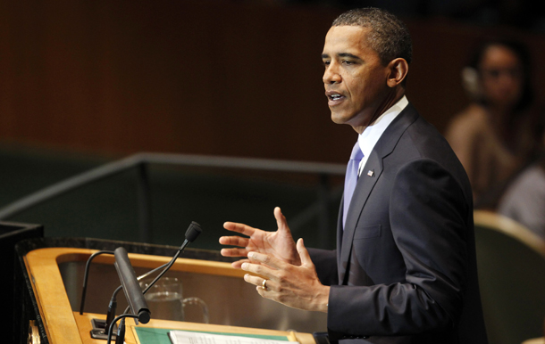 President Barack Obama addressed the 65th session of the U.N. General Assembly on Thursday in New York. In his speech, the president announced a new U.S. Global Development Policy that recognizes worldwide economic development as a moral, strategic, and economic imperative for the United States. (AP/Jason DeCrow)