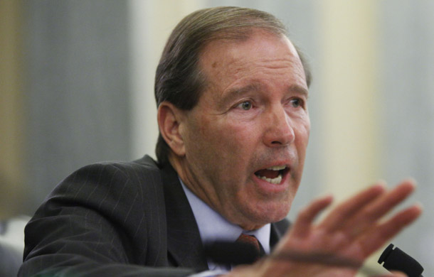 Sen. Tom Udall (D-NM) recently commented on the lack of debate in the Senate, telling the <i>New Yorker</i>’s George Packer, “a senator typically gives ‘a prepared speech that’s already been vetted through the staff. Then another guy gets up and gives a speech on a completely different subject.’” (AP/Manuel Balce Ceneta)