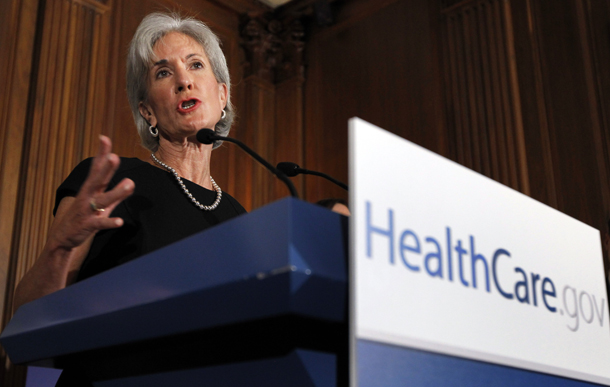 Health and Human Services Secretary Kathleen Sebelius gestures during a news conference to discuss the implementation of key provisions in the Affordable Care Act. House Republicans' "Pledge to America" aims to repeal this health reform law. (AP/Alex Brandon)