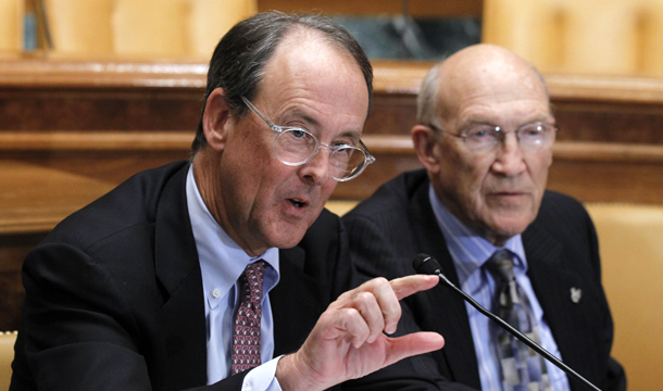 Erskine Bowles, left, and Alan Simpson, the co-chairs of the president’s National Commission on Fiscal Responsibility and Reform, have offered necessary proposals to trim the U.S. defense budget as part of an overall reduction in federal spending.
  (AP/Alex Brandon)