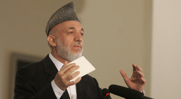 Senior Fellow Lawrence Korb met with Afghan President Hamid Karzai, above, this week along with more than 30 Afghan, American, and International Security Assistance Force officials. (AP/Ahmad Massoudl)