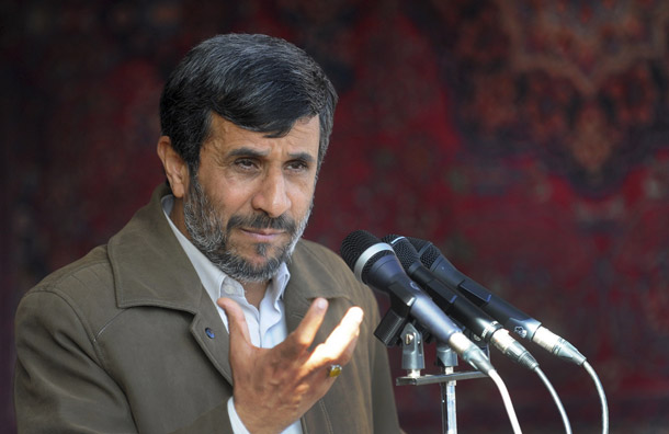 Iranian President Mahmoud Ahmadinejad delivers a speech in a public gathering at the city of Bojnord, northeastern Iran, on November 3, 2010. <i>Washington Post</i> columnist David Broder argues attacking Iran would improve our economy and help President Barack Obama's reelection prospects. (AP Photo/IIPA, Abolfazl Nesaei)