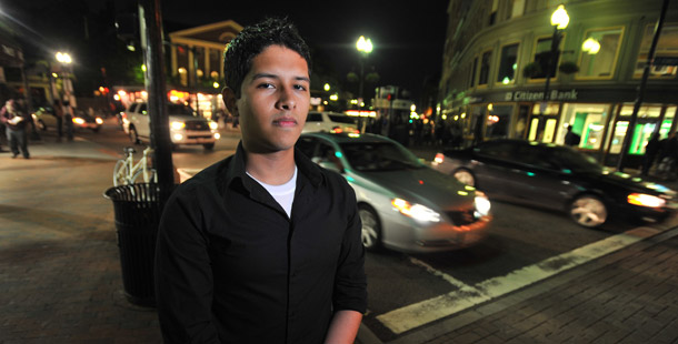 Eric Balderas, 19, is photographed in Harvard Square in Cambridge, MA on June. 11, 2010. Balderas, a Harvard biology major who has been in America since he was 4, was detained when flying back to school after visiting his mother. The DREAM Act would provide kids who lack immigration status through no fault of their own an opportunity to earn citizenship by going to college or serving the country through military service. (AP/Josh Reynolds)