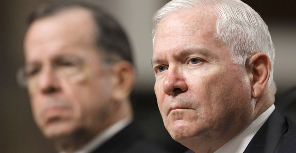 Defense Secretary Robert Gates, right, and Joint Chiefs Chairman Adm. Michael Mullen have urged the Senate to repeal
