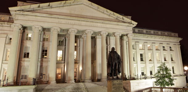 In this March 27, 2009 photo, the Treasury Building is seen in Washington, D.C. Our "50-50" plan offers a pragmatic, realistic, and progressive vision for the first concrete step toward a sustainable budget. Our plan would achieve primary balance by 2015 through an even mix of spending cuts and new revenue. (AP/J. Scott Applewhite)