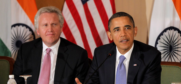 President Barack Obama announced today that General Electric Co.’s chief executive, Jeffery Immelt, left, will lead a new Council on Jobs and Competitiveness. (AP/Charles Dharapak)