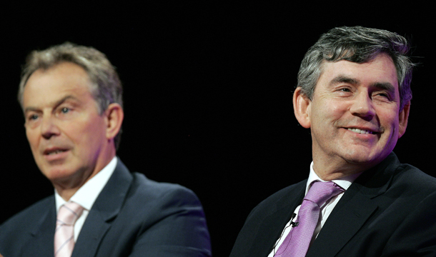 In spring 2005, British Prime Minister Tony Blair, left, and his Finance Minister Gordon Brown, right, committed to modernizing their system of regulation while also maintaining protections. President Obama announced yesterday that his administration would also move toward a 21st century regulatory system. (AP/Kirsty Wigglesworth)