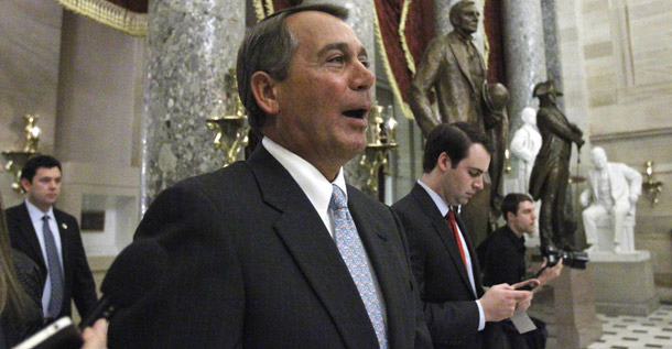 House Speaker John Boehner (R-OH) walks through Statuary Hall on Capitol Hill on January 19, 2011, after the vote passed to repeal the health care bill. (AP/Alex Brandon)