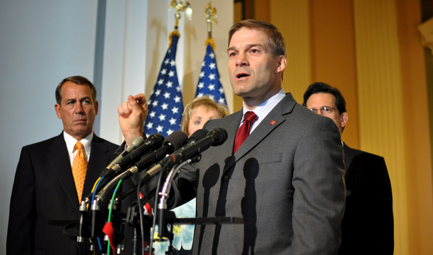 Rep. Jim Jordan (R-OH), pictured speaking above, chairs the Republican Study Committee. The draconian cuts proposed in the committee's deficit reduction plan are not about fine-tuning critical government functions to improve economic growth; it's a scorched-earth policy intended to fundamentally deform the government’s role in advancing America’s economic vibrancy. (Flickr/republicanconference)
