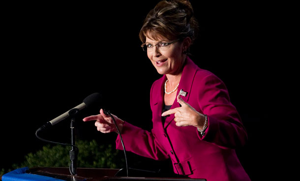 Former Alaska Gov. Sarah Palin speaks at a benefit dinner for Faulkner University in Montgomery, Alabama. (AP/Jamie Martin)