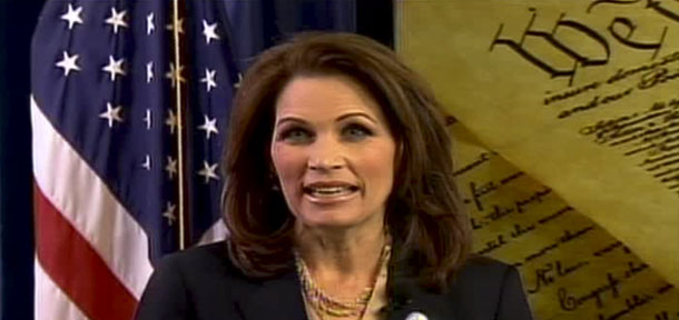 In this screen grab taken from video, Rep. Michele Bachmann, (R-MN),  delivers her response to President Barack Obama's State of the Union  address Tuesday, January 25, 2011. CNN aired the response. (AP)