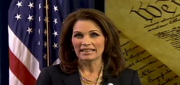 In this screen grab taken from video, Rep. Michele Bachmann, (R-MN), delivers her response to President Barack Obama's State of the Union address Tuesday, January 25, 2011. CNN aired the response. (AP)