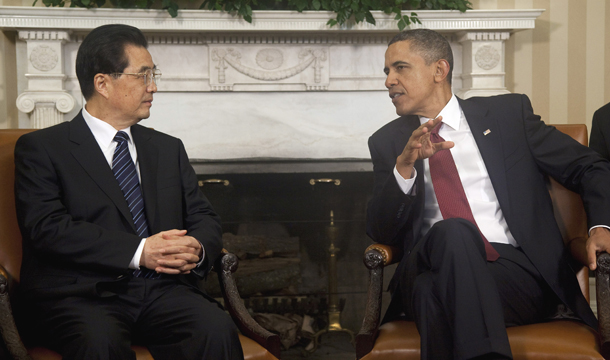 President Barack Obama meets with China's President Hu Jintao on Wednesday, January 19, 2011, in the Oval Office of the White House. (AP/Evan Vucci)