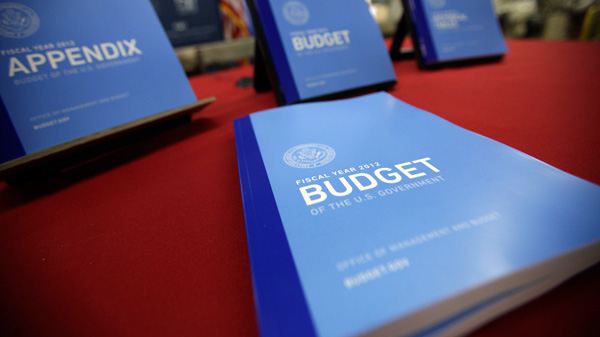 The 2012 budget on display at the U.S. Government Printing Office. (AP/Jacquelyn Martin)