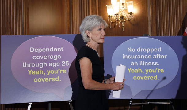Health and Human Services Secretary Kathleen Sebelius arrives for a news conference on Capitol Hill in Washington on Thursday, September 23, 2010, to discuss the implementation of key provisions in the Affordable Care Act. (AP/Alex Brandon)