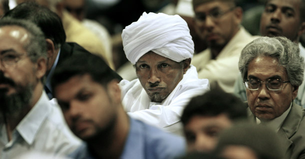 Worshippers listen to the Khutba during Friday Prayer at the annual Islamic Society of North America convention in Rosemont, Illinois. Muslim Americans are one of our most diverse and vital immigrant communities. (AP/M. Spencer Green)