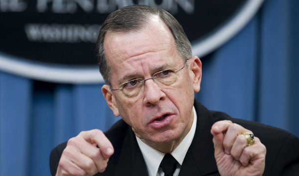 Chairman of the Joint Chiefs of Staff Adm. Michael Mullen gestures during a briefing at the Pentagon. Adm. Mullen said that quickly repealing “Don’t Ask, Don’t Tell” is the “right thing to do.” (AP/Kevin Wolf)