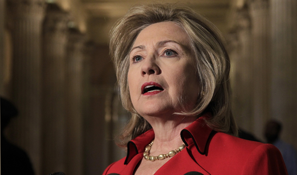 Secretary of State Hillary Clinton said the United States has "to go  chapter and verse about everything that Iran is doing that abuses the  rights of their own people and exposes their hypocrisy as they try to  somehow identify with the legitimate aspirations for democracy and human  rights in this region.” (AP/J. Scott Applewhite)