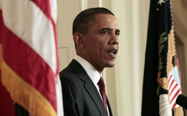 President Barack Obama reads his statement to photographers after making a televised statement on the death of Osama bin Laden from the East Room of the White House in Washington, Sunday, May 1, 2011. Osama bin Laden’s death clarifies that the United States has the ability  to protect U.S. interests independent of Afghan and Pakistani  cooperation.