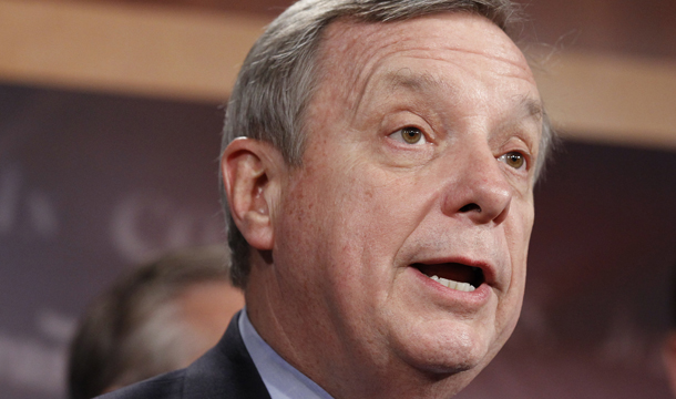 Sen. Richard Durbin (D-IL) speaks during a news conference about the DREAM Act on Capitol Hill in Washington. Durbin and 32 other senators reintroduced the DREAM Act on Wednesday, May 11, 2011. (AP/Alex Brandon)