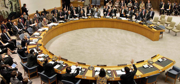 The members of the U.N. Security Council vote on sanctions against Iran during a session Wednesday, June 9, 2010. (AP/Richard Drew)
