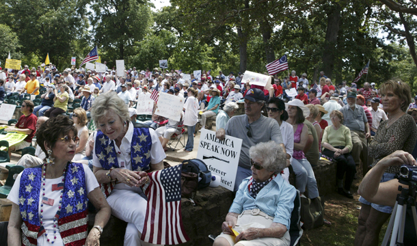 People attend a Tea Party event in Tyler, Texas. In a survey conducted by researchers Michael I. Norton and Samuel R. Sommers, they found that white Americans perceive bias against them was a greater social problem during the first decade of the 21st century than it was for black Americans. (AP/Dr. Scott M. Lieberman)