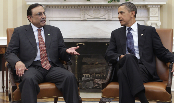 President Barack Obama meets with Pakistan's President Asif Ali Zardari in the Oval Office at the White House in Washington, Friday, January 14, 2011. President Zardari, in an op-ed in <i>The Washington Post</i> on Monday, defended his state’s counterterrorism policies but also lauded cooperation with the United States. (AP/J. Scott Applewhite)