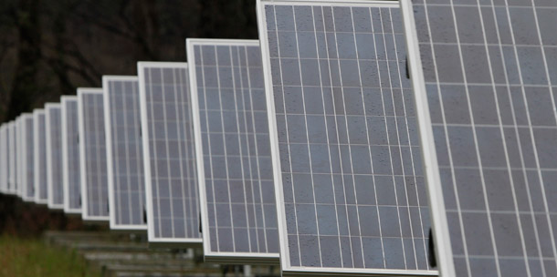 Solar panels are seen at a Green Mountain Power site in Berlin, Vermont. America had only 6 percent of the solar world market in 2008 despite engineering the first solar cells. (AP/Toby Talbot)