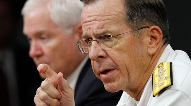 Secretary of Defense Robert M. Gates, left, and Chairman of the Joint Chiefs of Staff Adm. Mike Mullen speak during a media availability at the Pentagon Wednesday, May 18, 2011 in Washington. (AP/Alex Brandon)