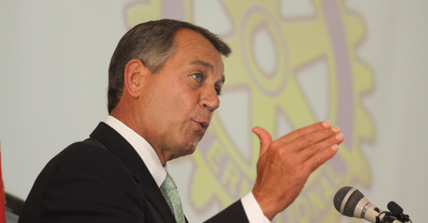 House Speaker John Boehner speaks to the Middletown Rotary Club in Middletown, Ohio, on June 7, 2011. Boehner has said: "The fact is you can't tax the very people that we expect to invest in the economy and create jobs." (AP/Tom Uhlman)