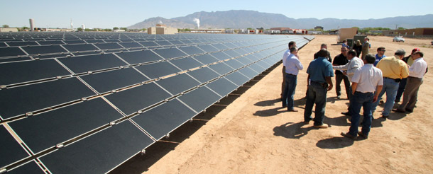 This photo is of a First Solar project in Albuquerque, New Mexico. First Solar is also building larger projects which received loan guarantees. (Ap/Susan Montoya Bryan)