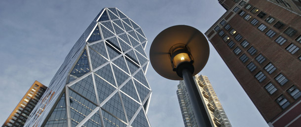 The Hearst Tower in New York City boasts an environmentally friendly design with 85 percent recycled steel. (AP/Bebeto Matthews)