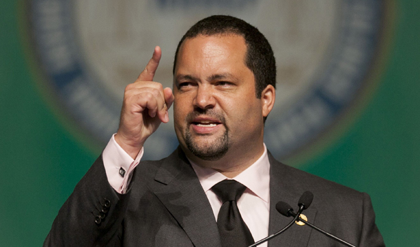NAACP President and CEO Ben Jealous addresses the 102nd Annual Convention at the Los Angeles Convention Center on Monday, July 25, 2011. (AP/Damian Dovarganes)