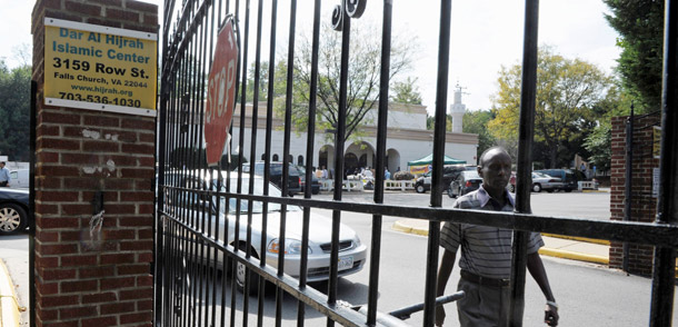 Worshipers leave the Dar Al Hijrah Islamic Center after morning prayers  in Falls Church, Virginia on September 30, 2011. U.S. airstrikes in Yemen  on Friday killed Anwar al-Awlaki, an American militant cleric at the  mosque. (Center for American Progress)