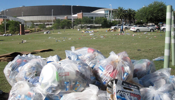 Trash left behind on campus after a University of Arizona football game. (Flickr/detritus)