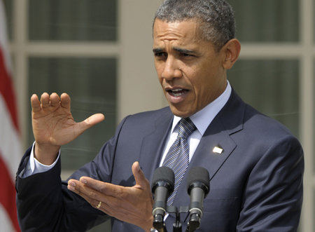 President Barack Obama gestures while speaking in the Rose Garden of the White House in Washington, Monday, September 19, 2011. (AP/Susan Walsh)