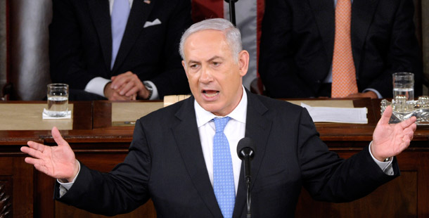 Israeli Prime Minister Benjamin Netanyahu addresses a joint session of Congress on May 24, 2011. During the speech Netanyahu set significant limits on what Israel would accept in a peace deal with Palestine. (AP/Susan Walsh)