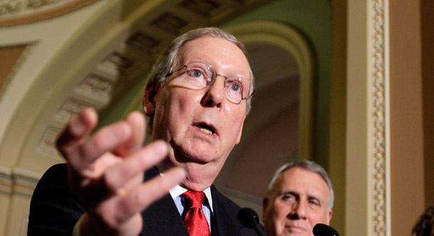 Senate Minority Leader Mitch McConnell (R-KY) erroneously argues that the Employment Nondiscrimination Act “would impose significant regulatory burdens and costs on small businesses.” (AP/J. Scott Applewhite)