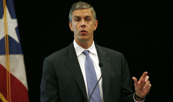 Secretary of Education Arne Duncan delivers a speech during the Puerto Rico Education Summit in San Juan, Puerto Rico, Monday, October 17, 2011. The U.S. Department of Education is focusing its innovation energy on improving student achievement and increasing graduation rates. (AP/Ricardo Arduengo)