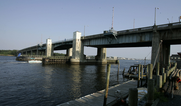 The Route 36 drawbridge in Highlands, New Jersey, is pictured above. New Jersey Transportation Commissioner Kris Kolluri said the state inspects the Route 36 drawbridge four times a year because it's considered the worst movable bridge in the state. (AP/Mike Derer)