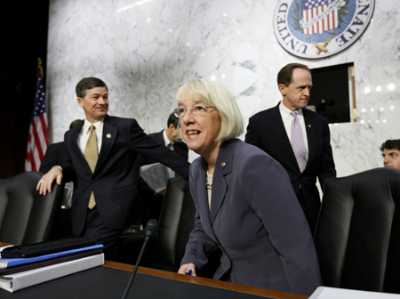 The co-chairs of the Joint Select Committee on Deficit Reduction, Sen.  Patty Murray (D-WA), center, and Rep. Jeb Hensarling (R-TX), left,  arrive on Capitol Hill, Wednesday, October 26, 2011. Dynamic scoring  continues to pop up everywhere, even in negotiations by the erstwhile  committee. (AP/J. Scott Applewhite)