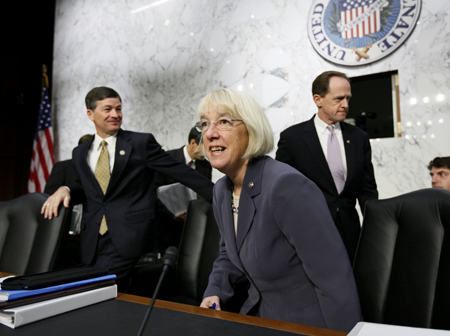 The co-chairs of the Joint Select Committee on Deficit Reduction, Sen. Patty Murray (D-WA), center, and Rep. Jeb Hensarling (R-TX), left, arrive on Capitol Hill, Wednesday, October 26, 2011. Dynamic scoring continues to pop up everywhere, even in negotiations by the erstwhile committee. (AP/J. Scott Applewhite)