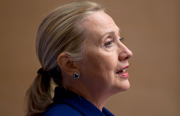 U.S. Secretary of State Hillary Rodham Clinton defends the rights of lesbian, gay, bisexual, and transgender persons from around the world during a meeting with LGBT activists and rights supporters in Geneva, Switzerland. (AP/J. Scott Applewhite)