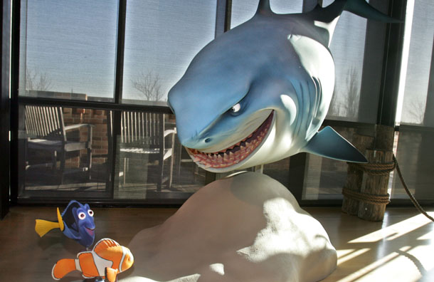 Characters from the film "Finding Nemo" are shown at the Pixar headquarters in Emeryville, California. In the film, three frightening sharks claimed “fish are friends not food.” Actions combating the practice of shark finning helped us return the sentiment. (AP/Paul Sakuma)